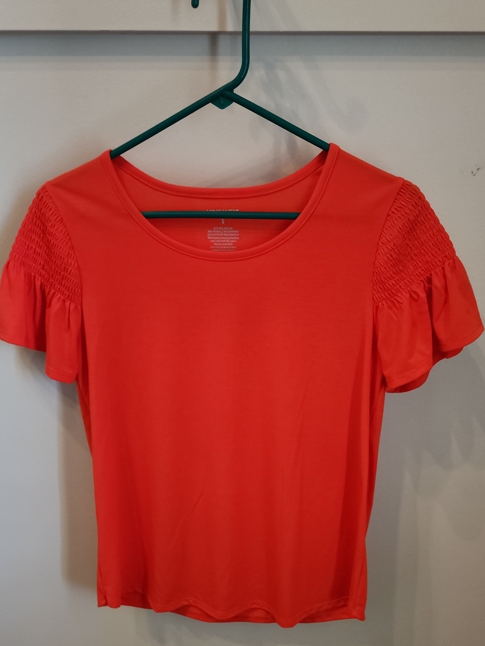 Nine West Coral Short Sleeve Smocked Ruffle Tee